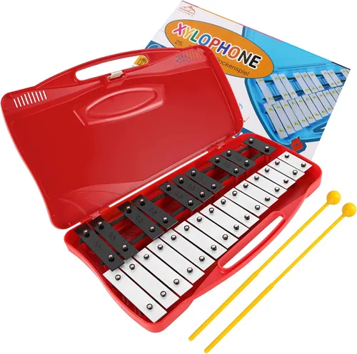 Vista 12 de EASTROCK 25 Notas Xilófono profesional Glockenspiel con caja Stick Negro Aluminum Alloy Piano Keys ABS Hard Storage Box Percussion Instrument Kit
