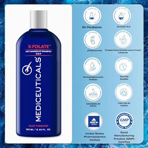 Vista 9 de Mediceuticals X-Folate Shampoo Champú Anticaspa para Mujeres y Hombres – Control Persistente de la Caspa – Para la acumulación de cuero cabelludo