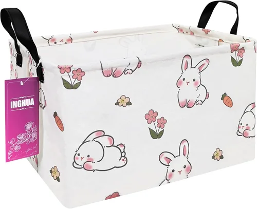 Vista 30 de Cesta de almacenamiento rectangular de tela con organizador de tela para juguetes, libros, ropa, regalos, mascotas - Perfecta para el hogar Rec