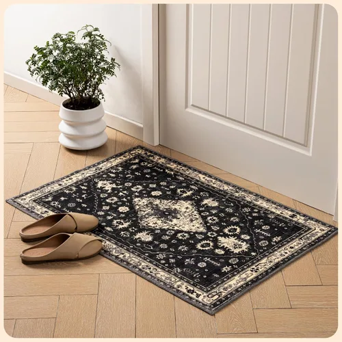 Vista 81 de Istana Alfombra larga antideslizante de 2.5 x 8 para el hogar, para pasillo y cocina, lavable, sedosa y suave al tacto, elegante, color azul y marfil