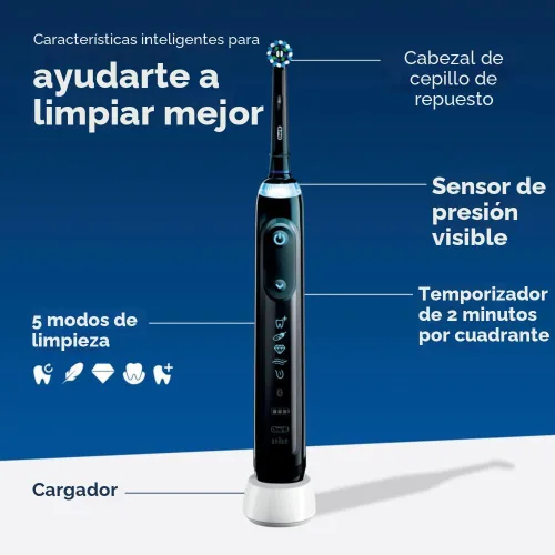 Vista 3 de Oral-B Genius X Limited, cepillo de dientes eléctrico recargable con inteligencia artificial, 1 cabezal de cepillo de repuesto, 1 estuche de viaje