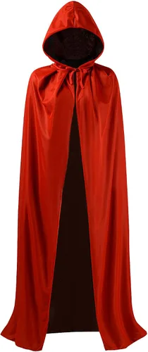 Vista 18 de OurLore Disfraz reversible de capa para fiesta de máscaras, Halloween, Navidad, color negro y rojo (35 pulgadas, con capucha)