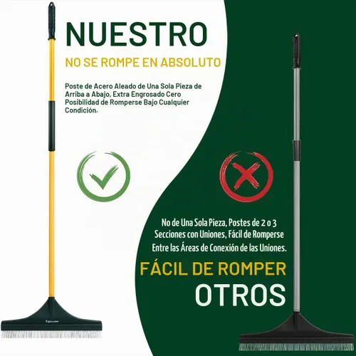 Vista 3 de [Usado] Rastrillo de Césped Artificial, Poste de Una Sola Pieza de 55" de Largo sin Diseño de Rotura - Rastrillo de Escoba Manual de Jardín