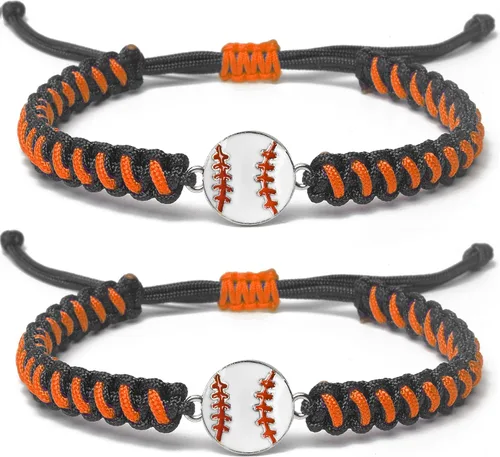 Vista 7 de Pulsera de béisbol 2 piezas para hombres, mujeres y niños Elegante pulsera deportiva trenzada Regalo de espíritu de equipo para niños y niñas