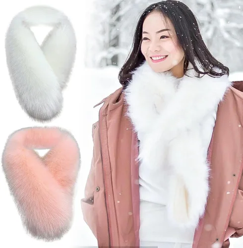 Vista 4 de ikasus Bufanda esponjosa de piel sintética para mujer, calentador de cuello largo de invierno, como cuello de piel real para accesorios de ropa