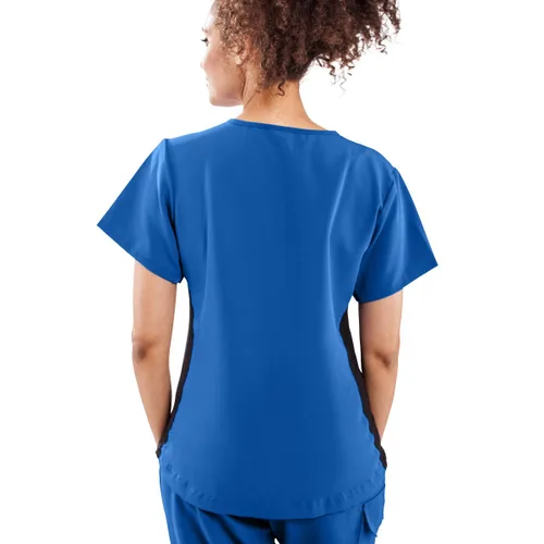 Vista 2 de ave Scrubs Michigan ave ambo para mujer, estilo yoga con paneles elásticos laterales color negro, M, Azul Royal, 1