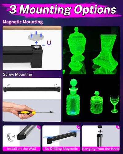 Vista 2 de Barra de luz negra recargable, 5000 mAh de gran capacidad, luces negras alimentadas por batería para fiesta brillante, suministros de fiesta de luz