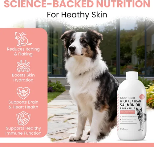 Vista 3 de Aceite de pescado de salmón salvaje de Alaska para perros, 16 onzas de fórmula de aceite de pescado, botella con tapa de bomba, contiene omega-3