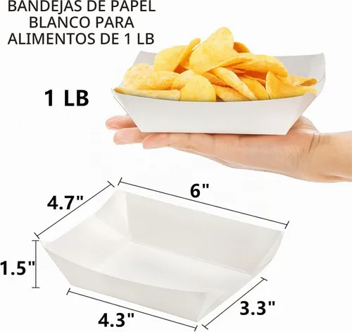 Vista 2 de DEAYOU Paquete de 250 botes pequeños de papel para alimentos, bandeja de alimentos de papel blanco de 1 libra, cesta de cartón desechable para papas
