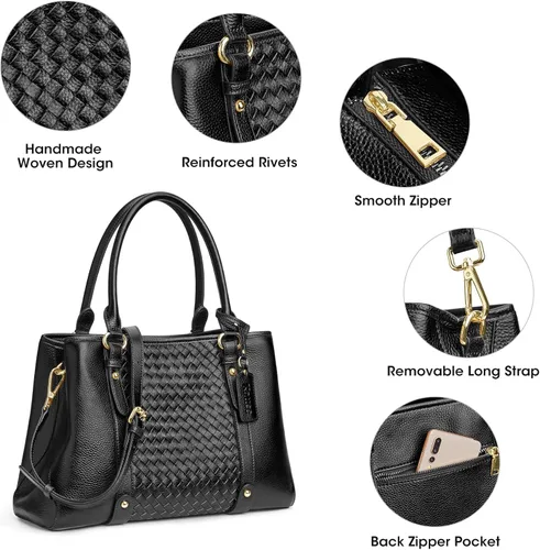 Vista 5 de Kattee Bolso bandolera de cuero genuino suave para mujer, con asa superior, bolsos cruzados y bolsos de mano