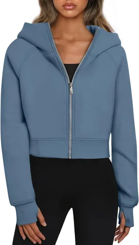 Vista 11 de Trendy Queen Sudaderas con capucha y cremallera para mujer, chaquetas Verde Armada (ArmyGreen)