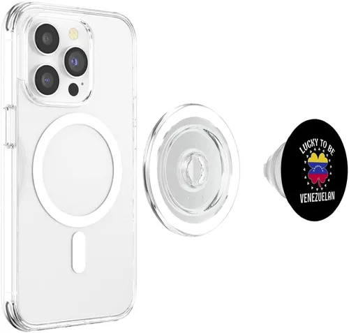 Vista 4 de Lucky To Be Venezuelan Shamrock Proud Venezuela Roots PopSockets MagSafe PopGrip for iPhone