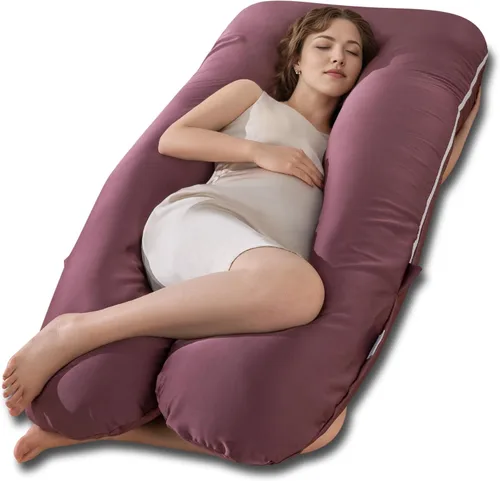 Vista 14 de QUEEN ROSE - Almohadas corporales refrescantes para embarazo, sedosas, en forma de U, tamaño de 55 pulgadas, para dormir, alivio del dolor de Azul