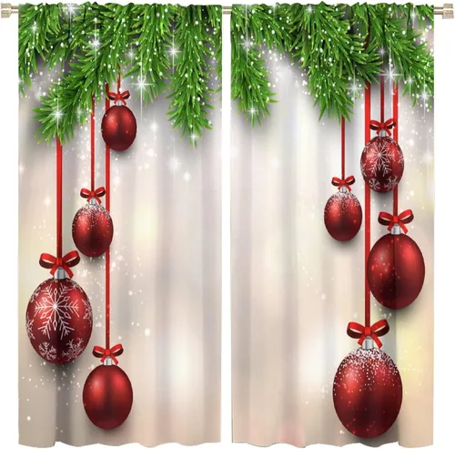 Vista 12 de Cortina opaca de Navidad para ventana, campanas de Navidad, festivales, decoración de atmósfera, cortina para sala de estar, habitación