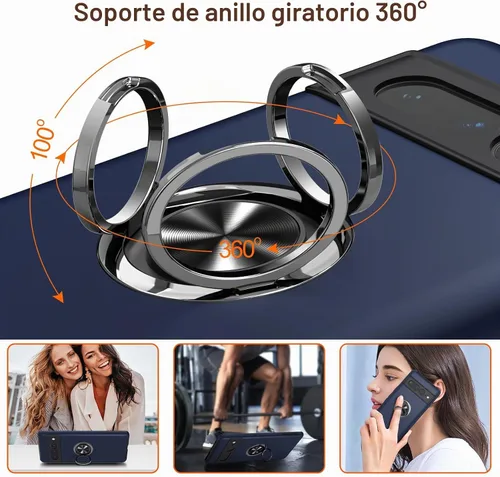 Vista 4 de JAME Funda delgada para Google Pixel 7 Pro, soporte de anillo a prueba de Azul