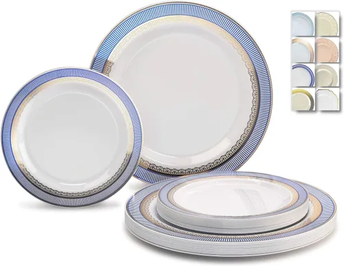 Vista 7 de OCASIONES" Paquete de 50 platos (25 invitados) - Juego de platos de plástico desechables pesados para fiestas de boda - 25 x 10.5'' cena + 25 x