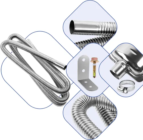 Vista 4 de 200cm/78" Tubo de escape para calentador diesel con silenciador y abrazaderas, manguera de 1"/2.5cm de acero inoxidable para calentador de aire