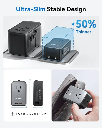 Vista 2 de DOACE Adaptador de viaje Pico de 20 W, adaptador de corriente universal de 5 puertos, 1 CA, 2 USB C y 2 USB-A, adaptador de enchufe internacional