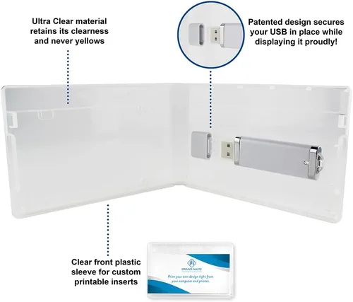 Vista 3 de Mini Flash Pac® - Funda para unidad flash USB, súper transparente y compatible, color blanco, 1 GB USB, paquete de 25