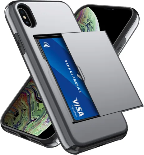 Vista 78 de Qinmay Funda compatible con iPhone 7 Plus/8 Plus con tarjetero, doble capa a prueba de golpes, funda protectora resistente con ranura oculta Negro