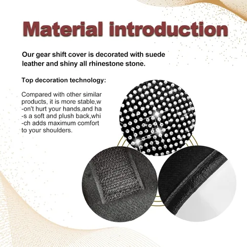 Vista 5 de Funda para pomo de palanca de cambios de automóvil, protector de piel sintética para palanca de cambios con accesorios interiores brillantes, Negro
