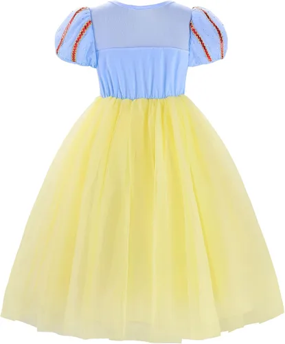 Vista 3 de JerrisApparel Disfraz de princesa para niñas, vestido de fiesta de nieve de cumpleaños, vestido de concurso de mangas abombadas