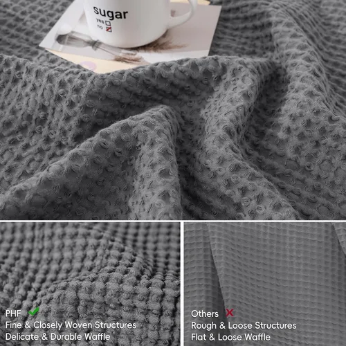Vista 4 de PHF Funda de almohada 100% algodón con tejido de gofre, 24 x 24 pulgadas, sin relleno, paquete de 2 elegantes fundas de almohada cuadradas Gris