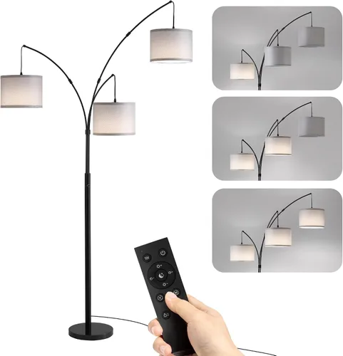 Vista 17 de Lámpara de pie con control remoto, lámparas de pie de arco de 3 luces para sala de estar, lámparas de pie altas de 2400 lm con pantallas blancas