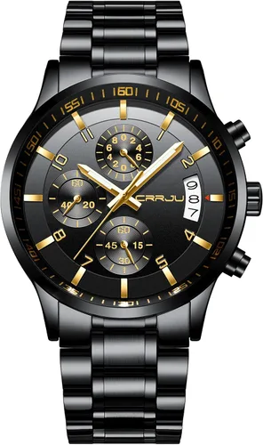 Vista 20 de CRRJU - Relojes de moda para hombre de acero inoxidable, cronógrafo, impermeables con fecha, de pulsera, correa de acero inoxidable, resistente al