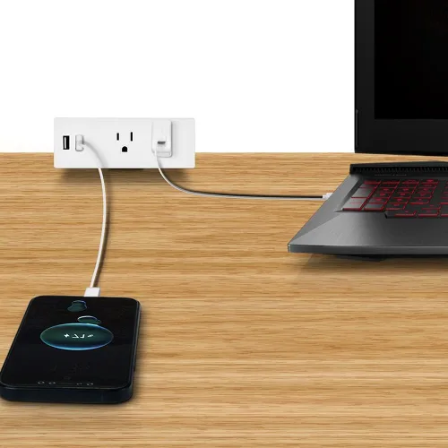 Vista 6 de Regleta de alimentación de borde de escritorio con puertos USB, abrazadera de escritorio, tomas de corriente montables debajo del escritorio, cable