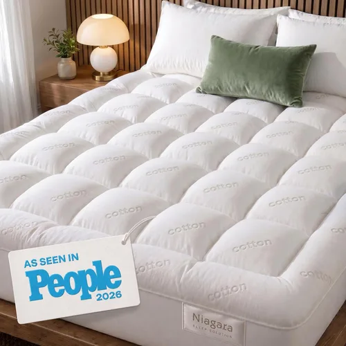 Vista 9 de Niagara Sleep Solution 100% Cotton Top Cooling Mattress Topper - Twin Size Cloud-Like Mattress Pad, Breathable, 20" Deep Pocket, Back Pain Relief