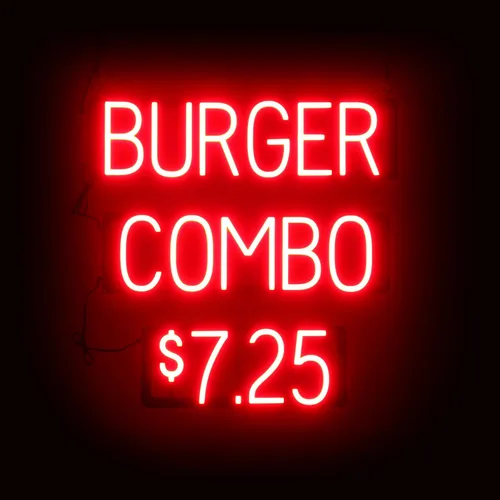 Vista 17 de SpellBrite HAMBURGERS Letrero para restaurantes Letreros relacionados con el comedor con aspecto de neón, luz LED roja 40.0 x 6.3 pulgadas Rojo