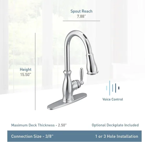 Vista 4 de Moen 7185C Brantford - Grifo monocontrol para cocina con aumentador de potencia y sistema retráctil