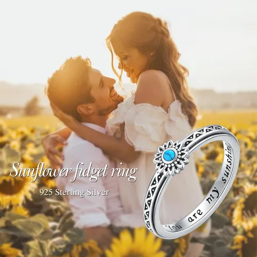 Vista 6 de Anillo de plata de ley con girasol, anillo giratorio para ansiedad, regalo de joyería para mujeres