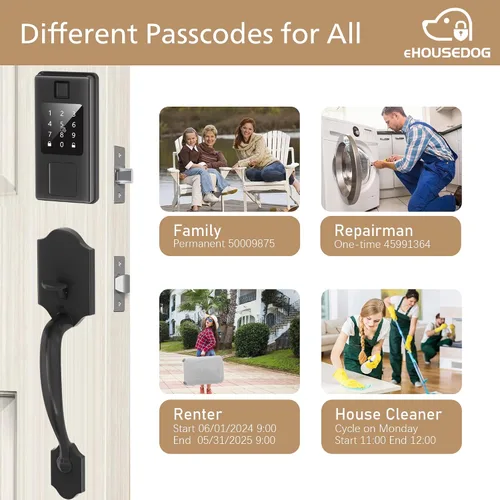 Vista 4 de EHD-SF01, cerradura inteligente de huellas dactilares, cerradura de puerta de entrada sin llave, cerradura de teclado con pantalla táctil, cerradura