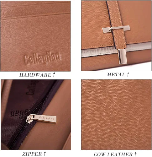 Vista 5 de CLUCI Cartera de cuero para mujer, diseño delgado, triple, tarjetero para tarjetas de crédito, Classic