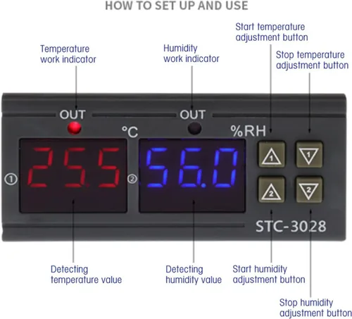 Vista 4 de 3028 Control de temperatura 12V/24V/110V/220V Pantalla digital Medidor de temperatura y humedad con sensor integrado (12V)