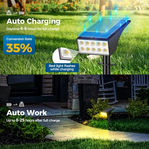 Vista 5 de WENATY Focos solares para exteriores, impermeables, IP65, LED brillantes, iluminación solar de paisaje para patio de jardín exterior, focos