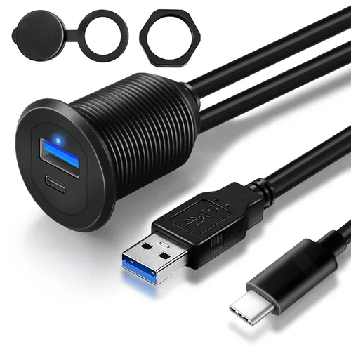 Vista 8 de Cable de montaje empotrado USB 3.0 de doble puerto para coche, cable de extensión USB3.0 macho a hembra para panel de tablero de barco 1 pie