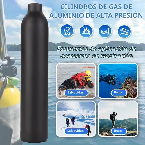 Vista 2 de Tanque de aire de paintball PCP de 4500 psi, tanque de aire de CO2 de alta presión de 0.5L, botella de aire hecha de aluminio a prueba