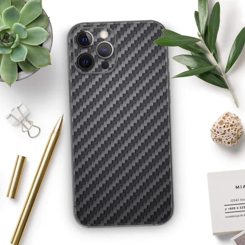 Vista 7 de DesignSkinz Kit de calcomanías de cuerpo completo compatible con iPhone 15 Plus, fibra de carbono negra texturizada
