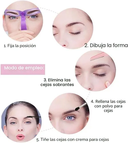 Vista 2 de Plantillas para cejas, plantilla de cejas, kit de modelado de cejas, 8 estilos de plantilla reutilizable para cejas con mango y correa, lavable