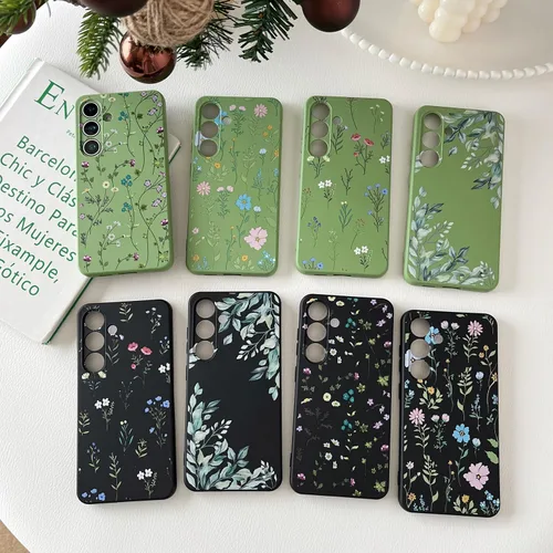 Vista 7 de RALEAVO Funda para Samsung Galaxy S24 Plus, bonita funda de silicona floral Verde/Rama Floral
