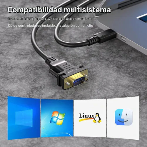 Vista 7 de Cable adaptador de puerto serie USB tipo C a RS232 DB9, chipset FTDI, compatible con Windows 11, 10, 8, 7 y Mac Linux