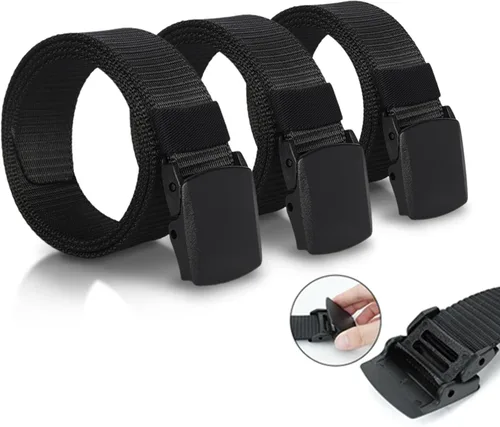 Vista 8 de 3 cinturones tácticos para hombre, cinturón de nailon para hombre, cinturón de golf ajustable con hebilla de plástico, paso rápido a través