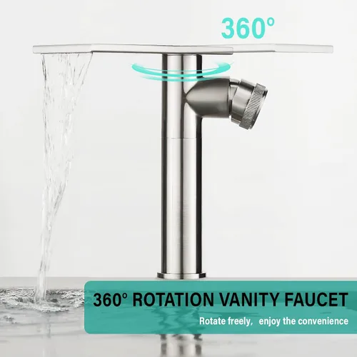 Vista 5 de becola Grifo Moderno de Lavabo de Baño, Grifo Alto para Lavabo de Baño, Grifo de Lavabo de Cuerpo en Níquel Cepillado, Grifo de Orificio Único