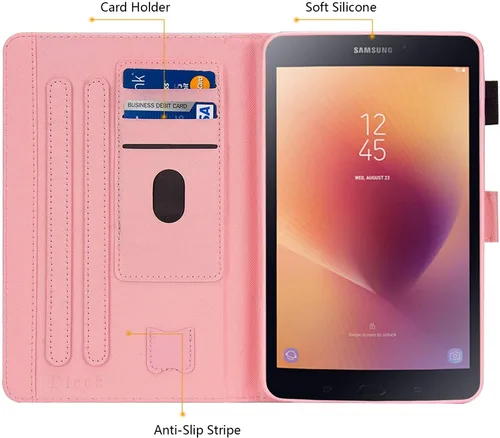 Vista 5 de Dteck Funda tipo libro para Galaxy Tab A 8.0 (SM-T380/T385) de 8 pulgadas (modelo 2017) con soporte (ángulos de visión ajustables)/ranuras