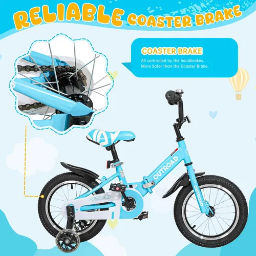 Vista 5 de Betterland Bicicleta plegable para niños, bicicleta para niños de 14/16/18 pulgadas con ruedas de entrenamiento y frenos de mano duales, bicicleta