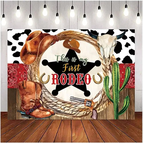 Vista 3 de This is My First Rodeo Western Cowboy - Telón de fondo de cumpleaños occidental para niñas y niños, decoración de fiesta de cumpleaños, baby shower