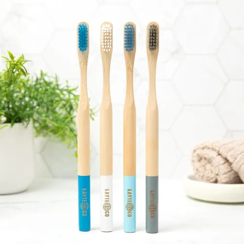 Vista 4 de Cepillo de dientes de bambú – Cuidado bucal natural biodegradable ecológico Cerdas suaves, mango sostenible, agarre ergonómico Paquete de 4